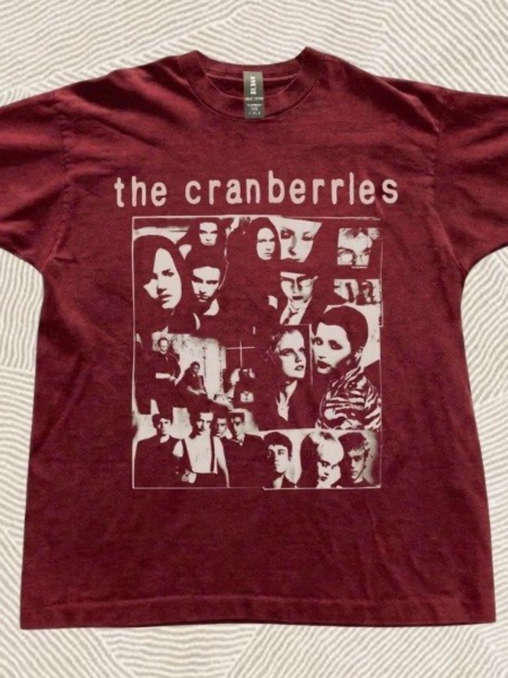 Gildan Red The Cranberries band tee with white graphic of multiple faces